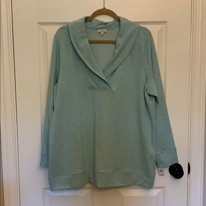 Talbots teal heathered Shawl neck brushed pullover